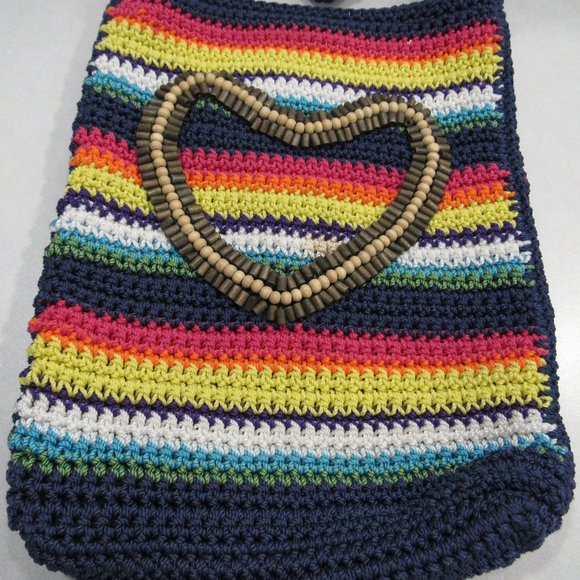 Lina Striped Rainbow Crochet Crossbody Bag Heart - Picture 2 of 8